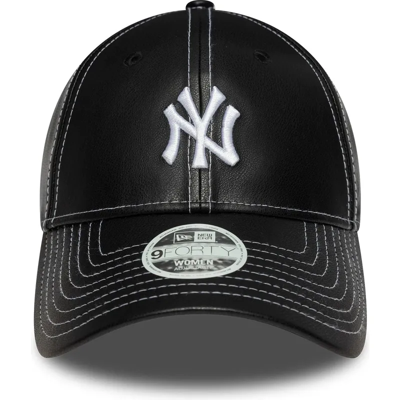 svart-justerbar-kurvad-keps-for-dam-9forty-topstitch-pu-fran-new-york-yankees-mlb-av-new-era