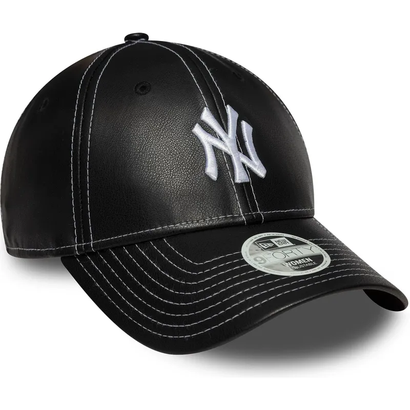 svart-justerbar-kurvad-keps-for-dam-9forty-topstitch-pu-fran-new-york-yankees-mlb-av-new-era