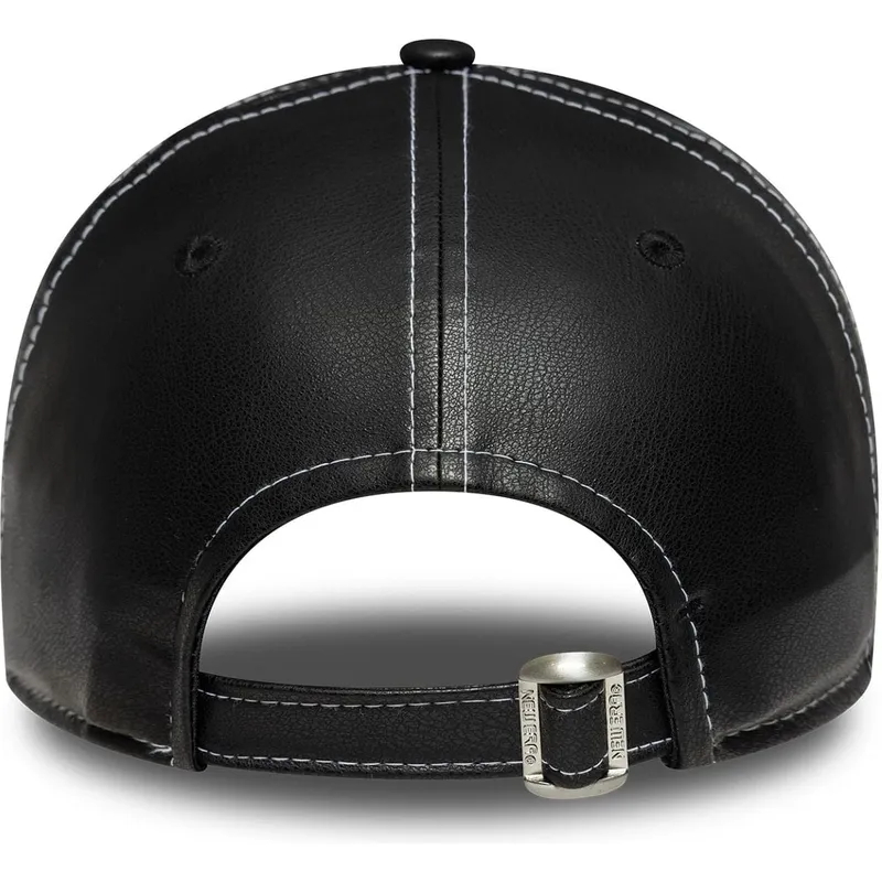 svart-justerbar-kurvad-keps-for-dam-9forty-topstitch-pu-fran-new-york-yankees-mlb-av-new-era