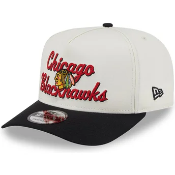 Chicago Blackhawks NHL New Era 9FIFTY A Frame Chainstitch beige och svart snapback böjd keps