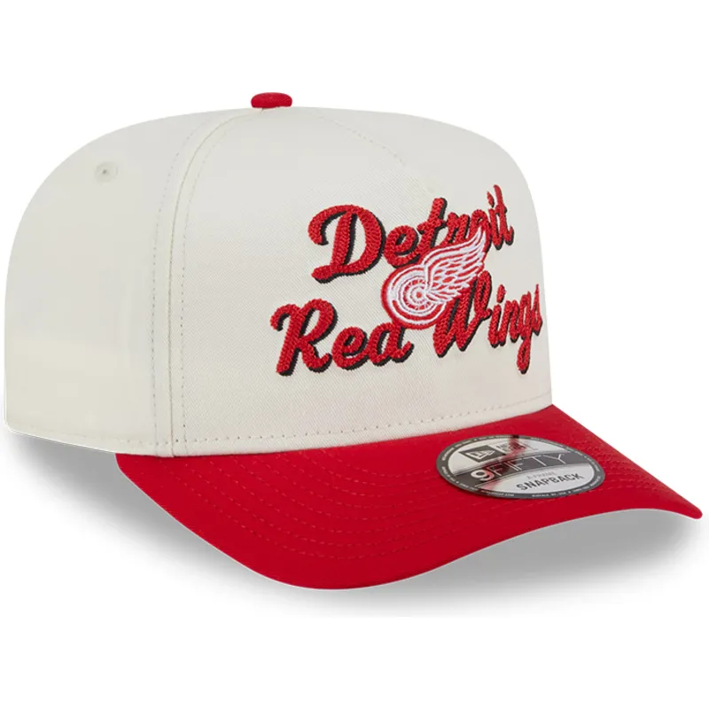 beige-och-rod-kurvad-keps-snapback-9fifty-a-frame-chainstitch-fran-detroit-red-wings-nhl-av-new-era
