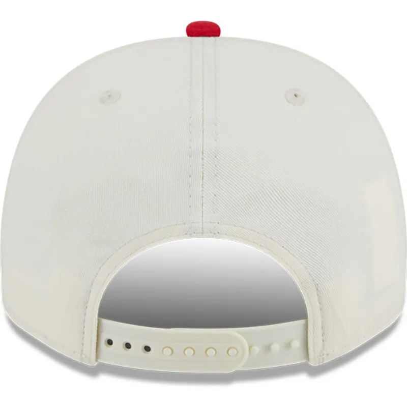 beige-och-rod-kurvad-keps-snapback-9fifty-a-frame-chainstitch-fran-detroit-red-wings-nhl-av-new-era