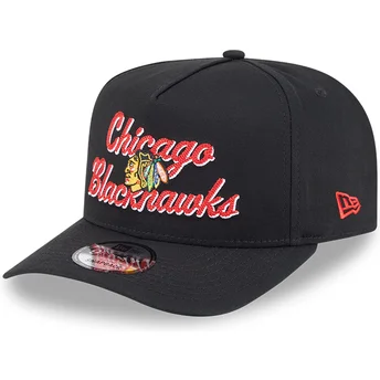 Chicago Blackhawks NHL New Era svart böjd snapback 9FIFTY A Frame Chainstitch keps