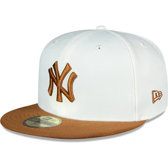 New York Yankees MLB 59FIFTY Chrome Toast Side Patch vit och brun platt keps från New Era