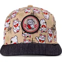 platt-keps-beige-och-svart-snapback-for-barn-lucky-cat-linen-fran-djinns