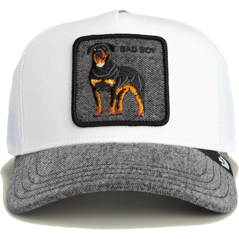 truckerkeps-vit-och-gra-hund-rottweiler-bad-boy-denim-the-farm-fran-goorin-bros