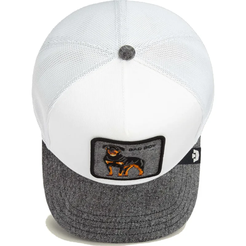 truckerkeps-vit-och-gra-hund-rottweiler-bad-boy-denim-the-farm-fran-goorin-bros