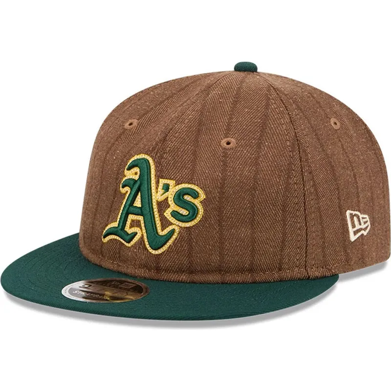 brun-och-gron-justerbar-platt-keps-9fifty-retro-crown-wool-pinstripe-fran-oakland-athletics-mlb-av-new-era