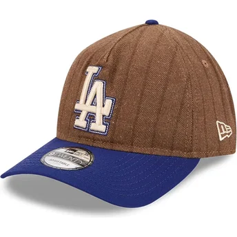 Justerbar brun och blå böjd keps 9TWENTY A Frame Wool Pinstripe Los Angeles Dodgers MLB från New Era