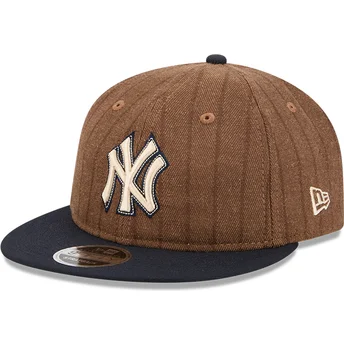 New York Yankees MLB New Era 9FIFTY Retro Crown Ull Randig Justerbar Brun och Marinblå Flat Keps
