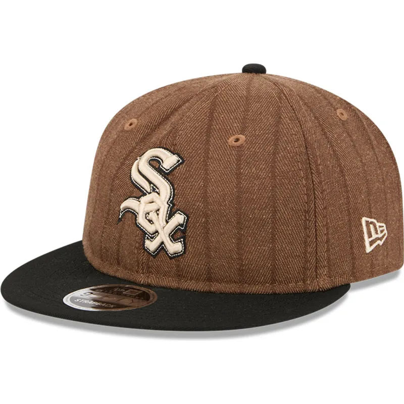 brun-och-svart-justerbar-platt-keps-9fifty-retro-crown-wool-pinstripe-fran-chicago-white-sox-mlb-av-new-era