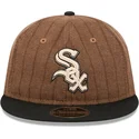brun-och-svart-justerbar-platt-keps-9fifty-retro-crown-wool-pinstripe-fran-chicago-white-sox-mlb-av-new-era