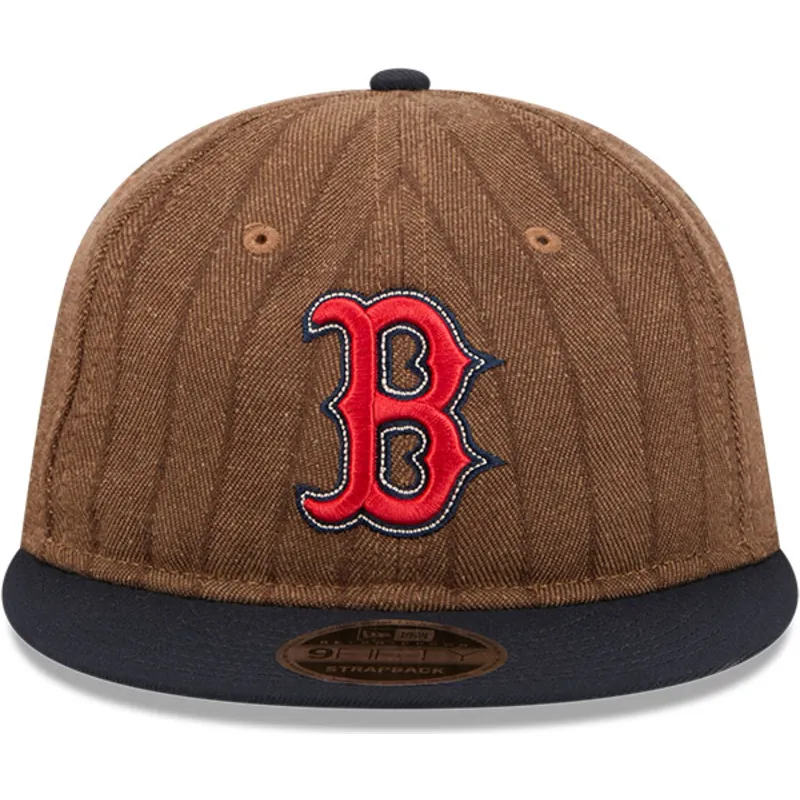 brun-och-marinbla-justerbar-platt-keps-9fifty-retro-crown-wool-pinstripe-fran-boston-red-sox-mlb-av-new-era