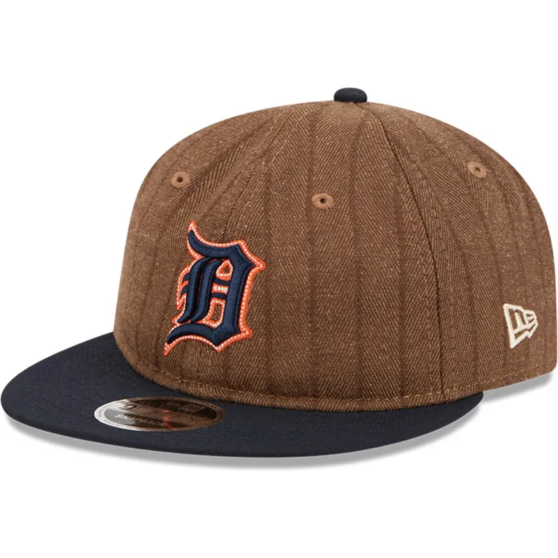 brun-och-marinbla-justerbar-platt-keps-9fifty-retro-crown-wool-pinstripe-fran-detroit-tigers-mlb-av-new-era