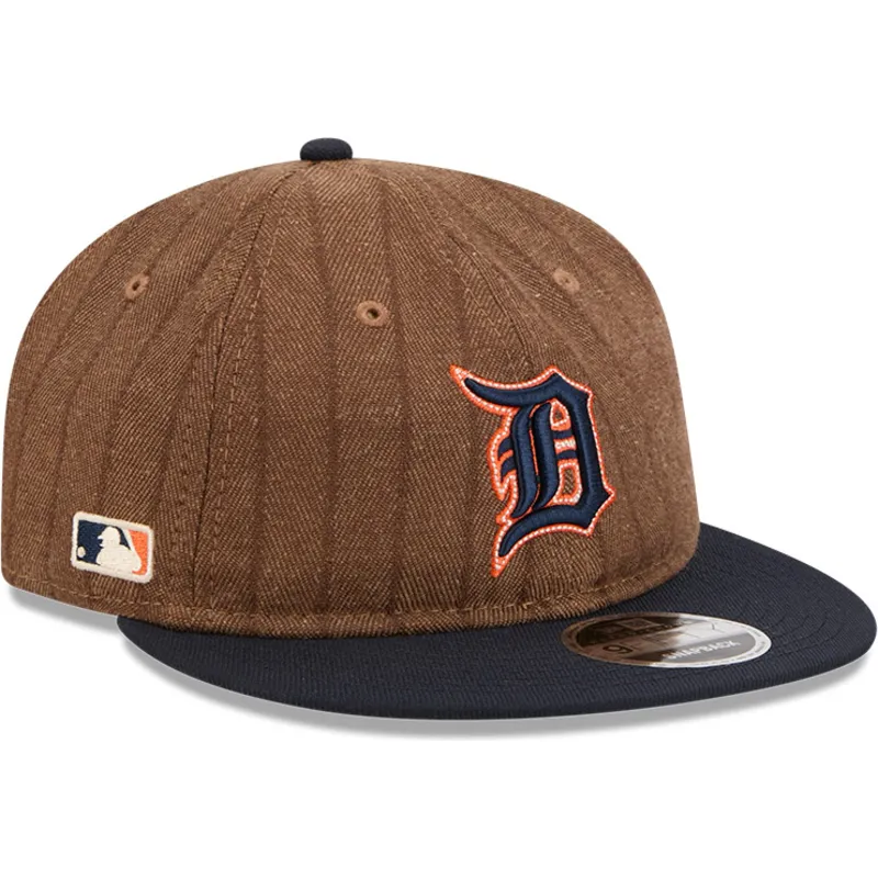 brun-och-marinbla-justerbar-platt-keps-9fifty-retro-crown-wool-pinstripe-fran-detroit-tigers-mlb-av-new-era