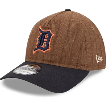 Justerbar 9TWENTY A Frame Wool Pinstripe brun och marinblå kurvad keps Detroit Tigers MLB från New Era
