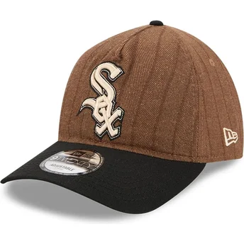 Justerbar brun och svart böjd keps 9TWENTY A Frame Wool Pinstripe Chicago White Sox MLB från New Era