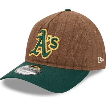 Justerbar brun och grön kurvad keps 9TWENTY A Frame Wool Pinstripe från Oakland Athletics MLB av New Era