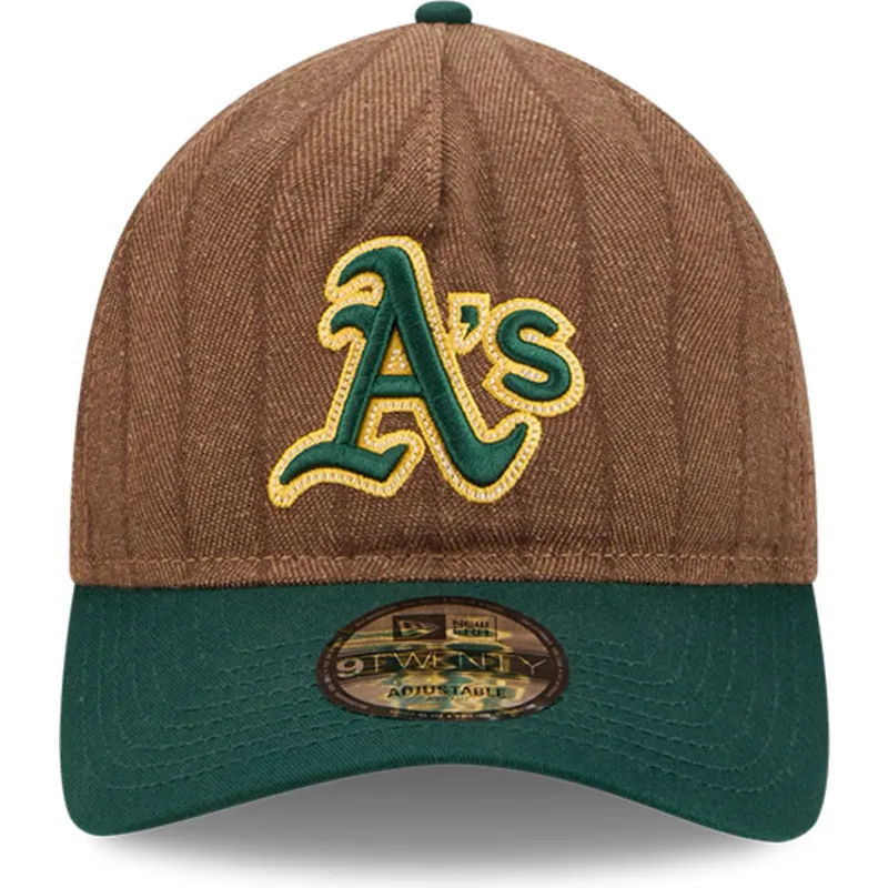 brun-och-gron-bojd-keps-justerbar-9twenty-a-frame-wool-pinstripe-fran-oakland-athletics-mlb-av-new-era