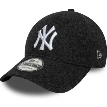 New Era New York Yankees MLB 9FORTY Melton Wool svart böjd skärm snapback keps