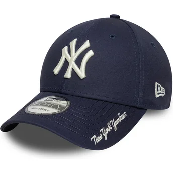 New Era New York Yankees MLB 9FORTY Visor Script justerbar marinblå böjd keps