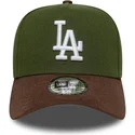 gron-och-brun-kurvad-keps-snapback-9forty-e-frame-suede-visor-los-angeles-dodgers-mlb-fran-new-era