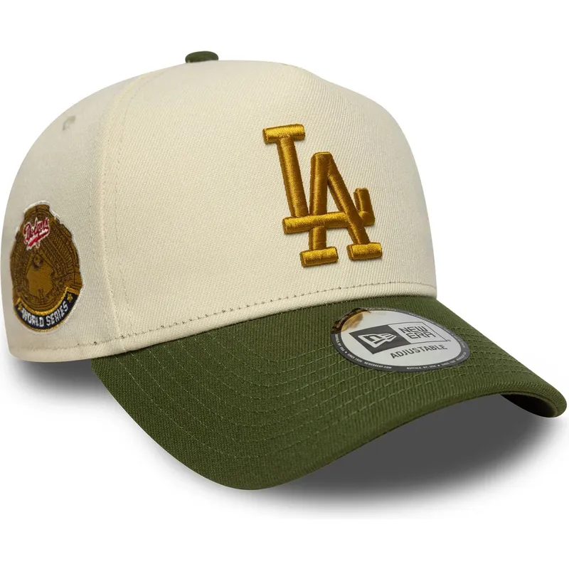 beige-och-gron-kurvad-keps-snapback-9forty-e-frame-world-series-patch-fran-los-angeles-dodgers-mlb-av-new-era