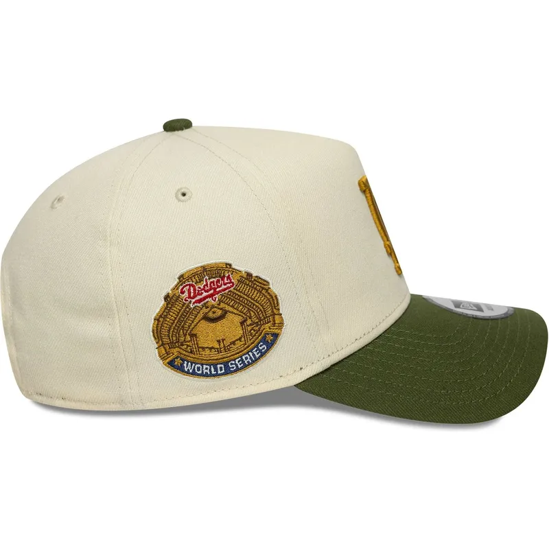 beige-och-gron-kurvad-keps-snapback-9forty-e-frame-world-series-patch-fran-los-angeles-dodgers-mlb-av-new-era