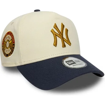 Beige och marinblå böjd skärmkeps snapback 9FORTY E Frame World Series Patch New York Yankees MLB från New Era