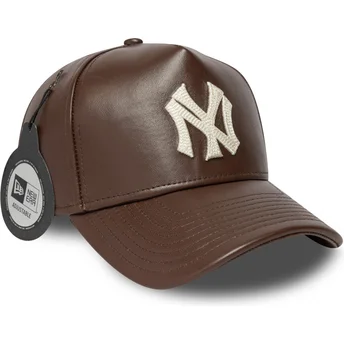 New York Yankees MLB 9FORTY E Frame Img Leather justerbar brun böjd keps från New Era