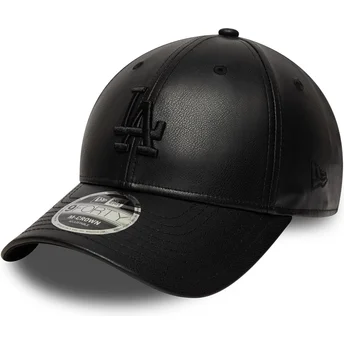 Svart böjd skärm snapback-keps med svart logotyp 9FORTY M-Crown PU från Los Angeles Dodgers MLB av New Era