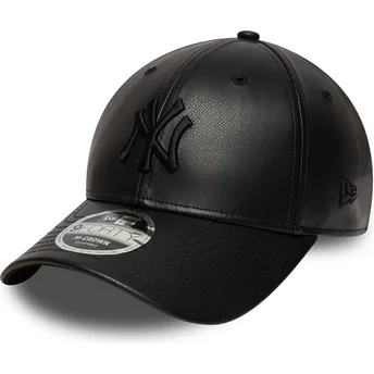 New York Yankees MLB New Era 9FORTY M-Crown PU svart böjd skärm snapback keps med svart logotyp