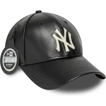 Justerbar svart böjd keps 9FORTY M-Crown Img Leather New York Yankees MLB från New Era
