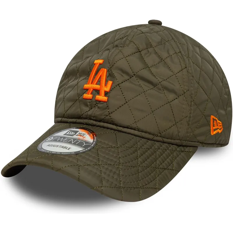 gron-justerbar-kurvad-keps-med-orange-logotyp-9twenty-quilted-fran-los-angeles-dodgers-mlb-av-new-era