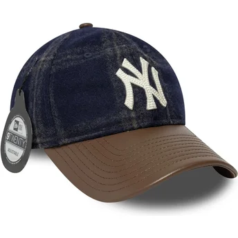New York Yankees MLB New Era blå och brun justerbar 9TWENTY Img Loden Leather böjd keps
