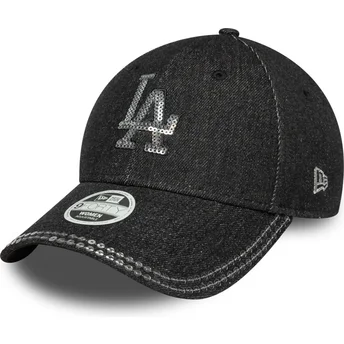 Svart justerbar kurvad keps för kvinnor 9FORTY Sequin Denim Los Angeles Dodgers MLB från New Era
