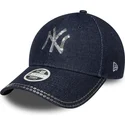 marinbla-justerbar-kurvad-keps-for-dam-9forty-sequin-denim-fran-new-york-yankees-mlb-av-new-era