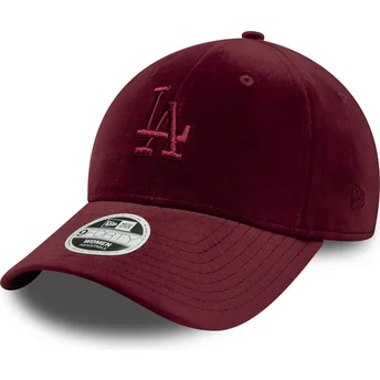 Justerbar damkeps med böjd skärm i vinröd velour 9FORTY Los Angeles Dodgers MLB från New Era