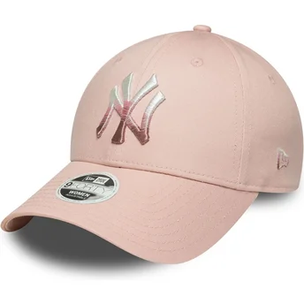 Justerbar rosa kurvad keps för dam 9FORTY Metallic Logo från New York Yankees MLB av New Era
