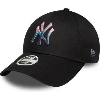 New Era New York Yankees MLB 9FORTY Metallic Logo justerbar svart böjd keps för dam