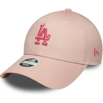 Rosa justerbar kurvad keps för dam med rosa logotyp 9FORTY League Essential från Los Angeles Dodgers MLB av New Era