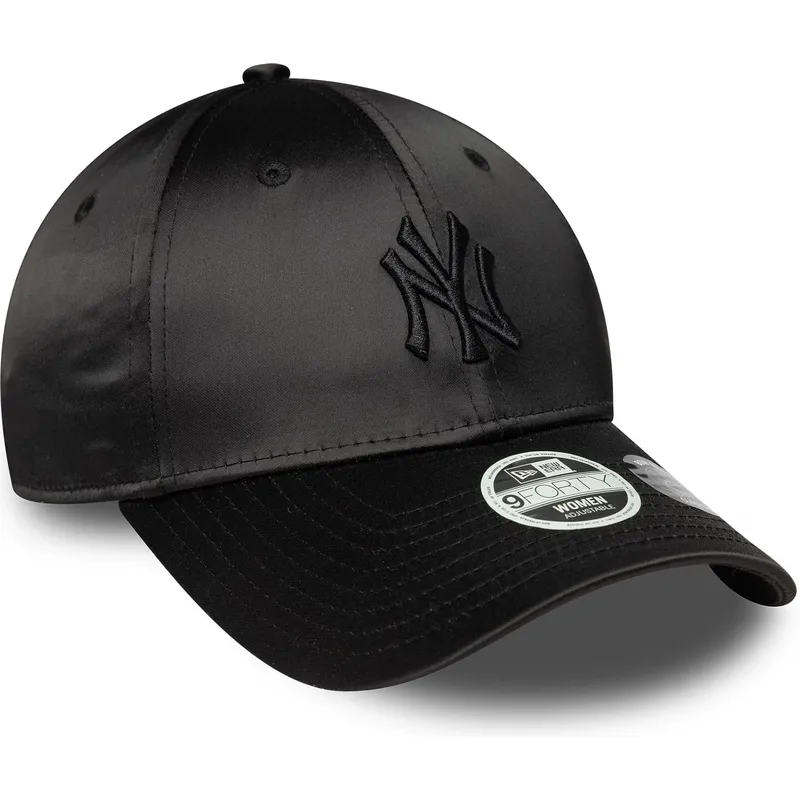 svart-justerbar-kurvad-keps-for-dam-med-svart-logotyp-9forty-satin-bow-back-fran-new-york-yankees-mlb-av-new-era