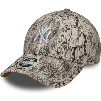 New Era New York Yankees MLB 9FORTY Snake justerbar grå böjd keps för dam