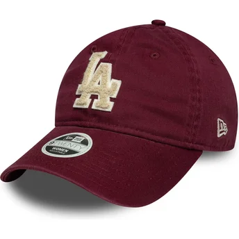 Justerbar vinröd böjd keps för kvinnor med beige logotyp 9TWENTY Boucle Los Angeles Dodgers MLB från New Era