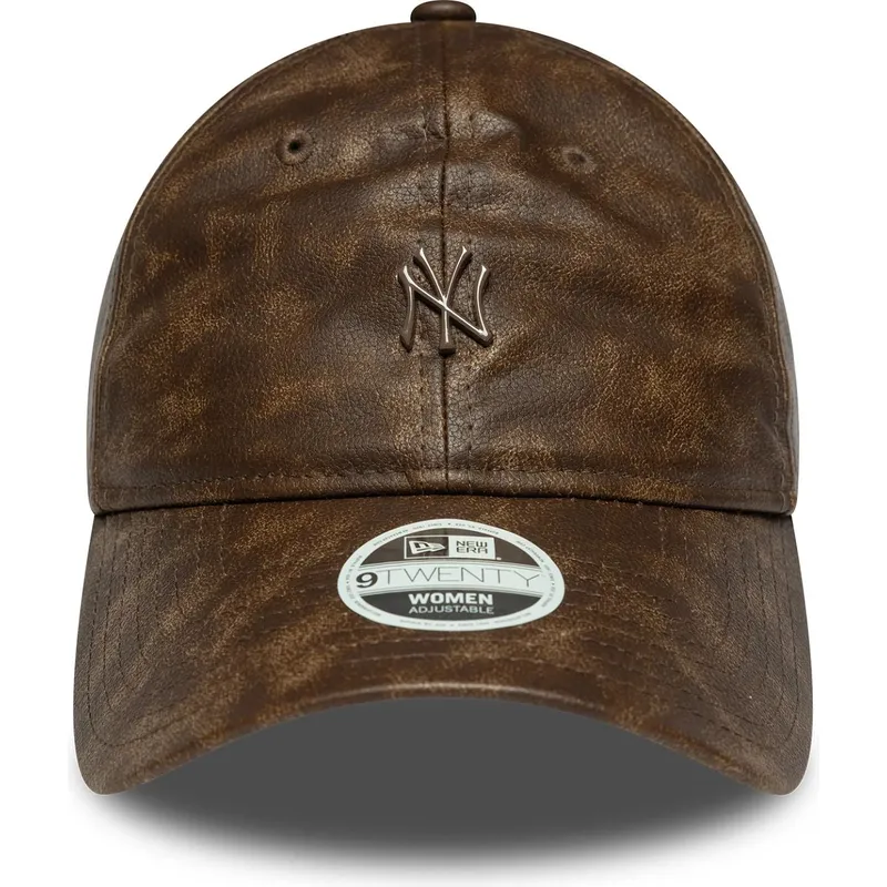 brun-bojd-justerbar-keps-for-dam-med-brunt-9twenty-worn-pu-logotyp-fran-new-york-yankees-mlb-av-new-era