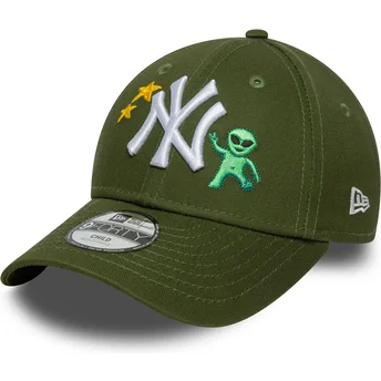 New York Yankees MLB 9FORTY Space Icon grön justerbar böjd keps för barn från New Era