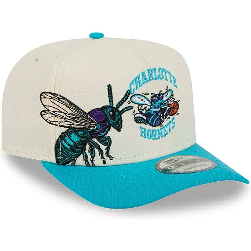 beige-och-bla-bojd-keps-snapback-9fifty-a-frame-precurved-hardwood-classics-fran-charlotte-hornets-nba-av-new-era
