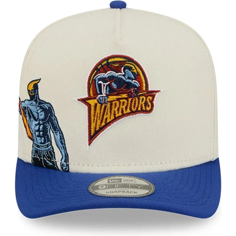 beige-och-bla-bojd-keps-snapback-9fifty-a-frame-precurved-hardwood-classics-fran-golden-state-warriors-nba-av-new-era