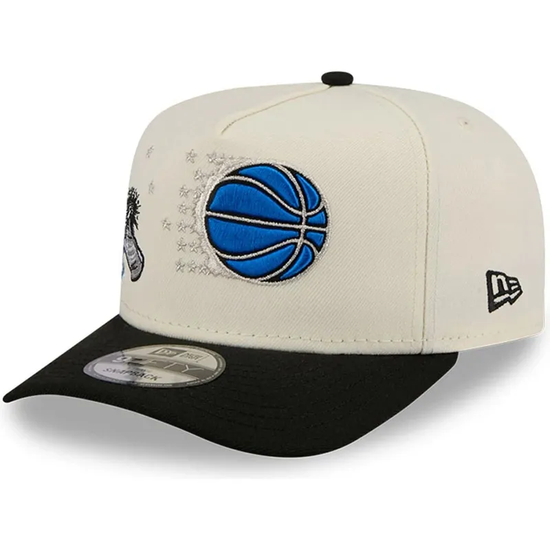 beige-och-svart-bojd-keps-snapback-9fifty-a-frame-precurved-hardwood-classics-fran-orlando-magic-nba-av-new-era
