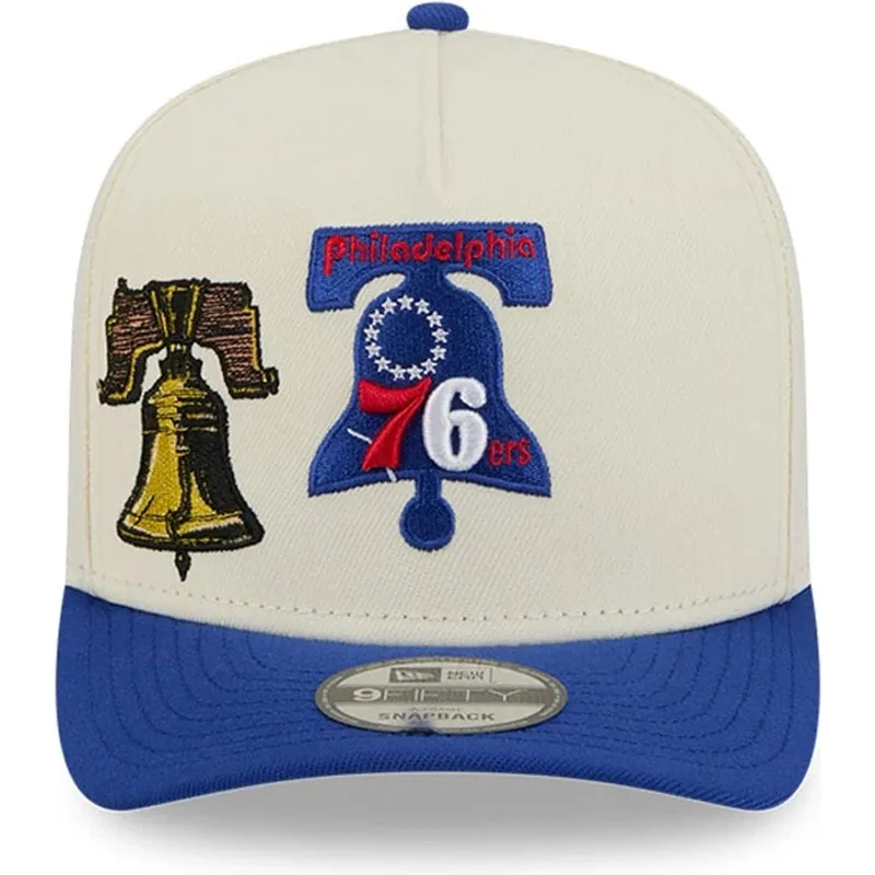 beige-och-bla-bojd-keps-snapback-9fifty-a-frame-precurved-hardwood-classics-fran-philadelphia-76ers-nba-av-new-era